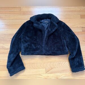 Ambiance Black Faux Fur Cropped Jacket - medium